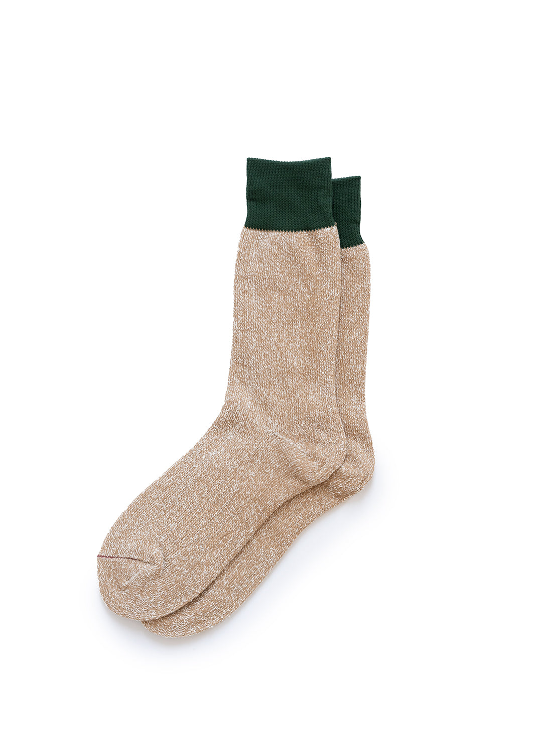 Double Face Crew Socks - Dark Green/Beige