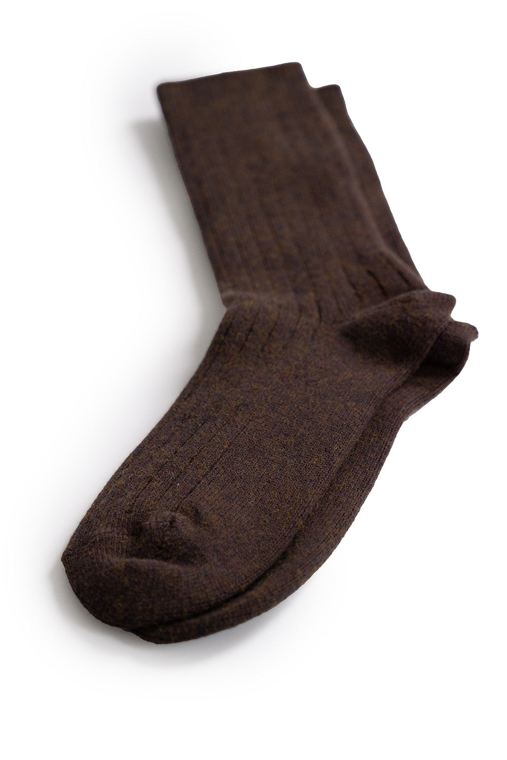 Cotton Wool Ribbed Crew Socks - Dark Brown