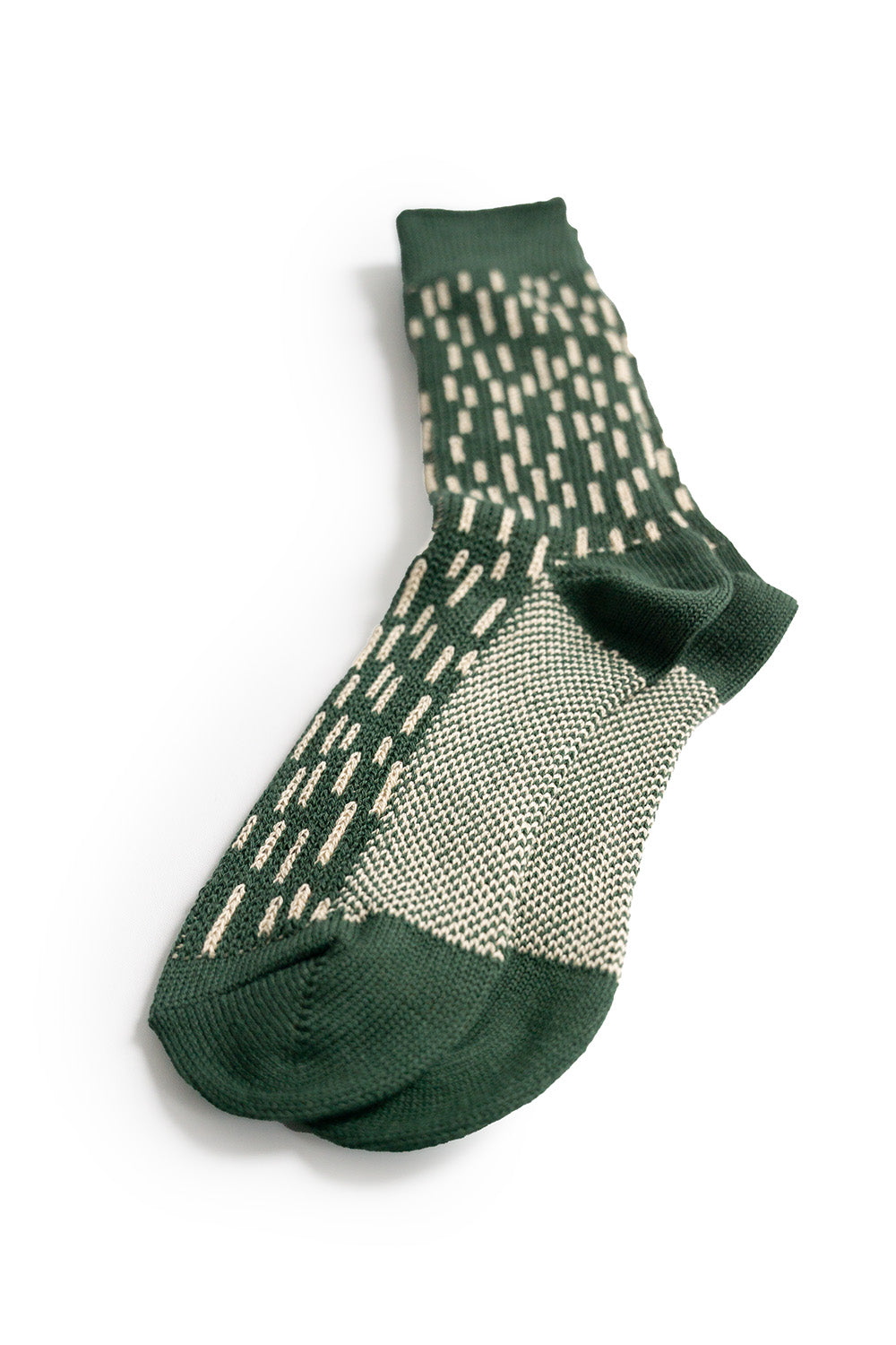Rain Drop Crew Socks - Forest Green / Ivory