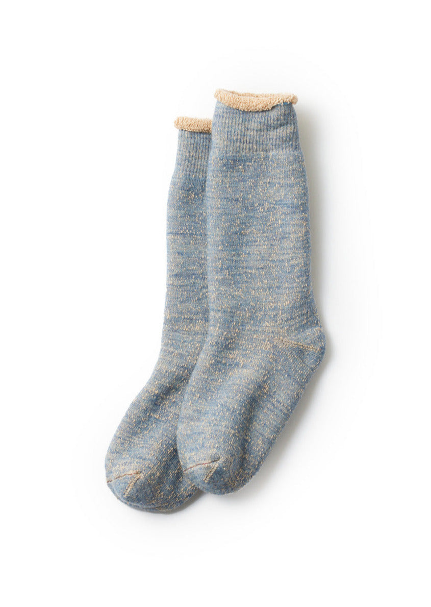 Double Face Crew Socks  - Merino Wool + Organic Cotton - Sky
