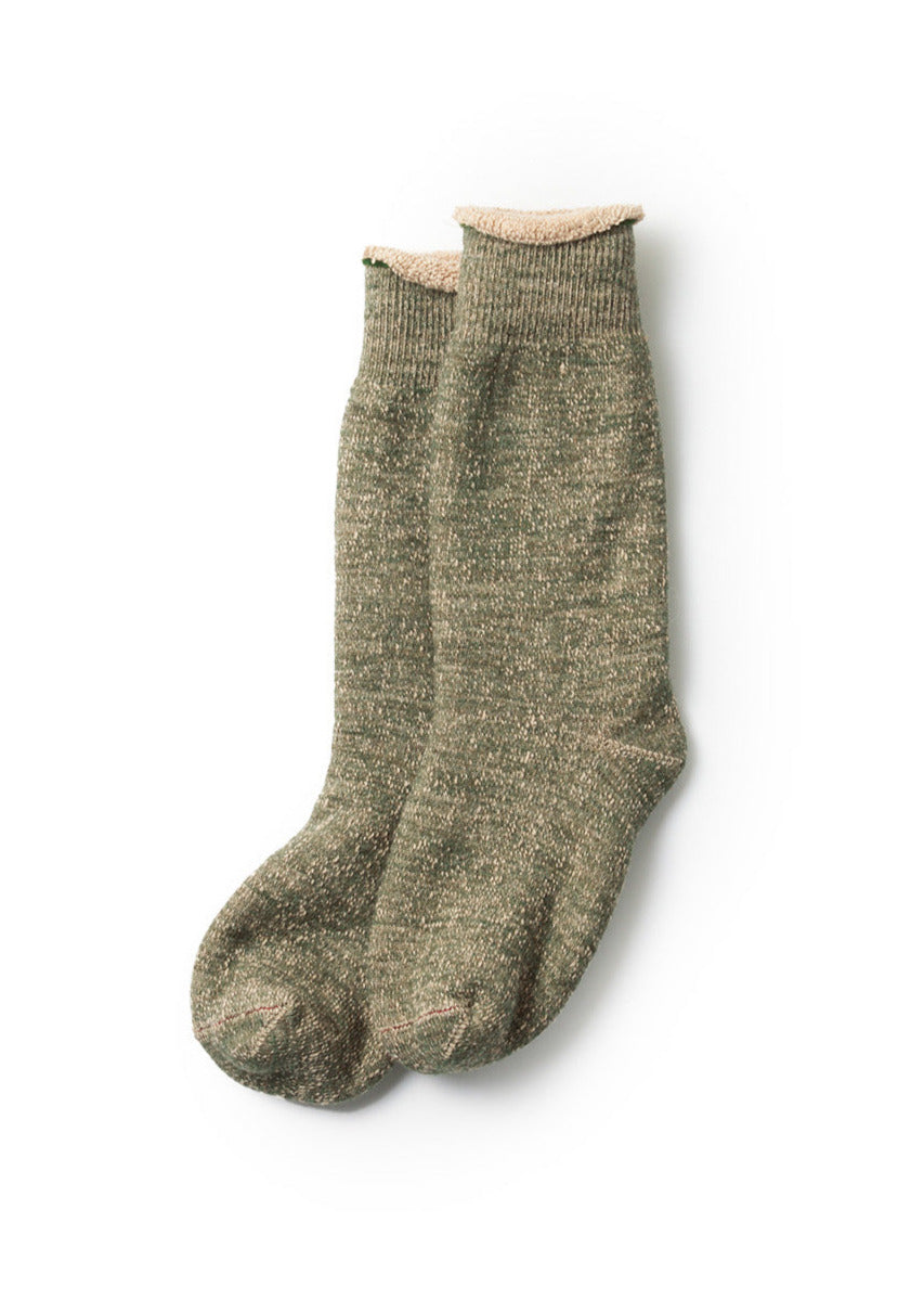 Double Face Crew Socks  - Merino Wool + Organic Cotton - Olive