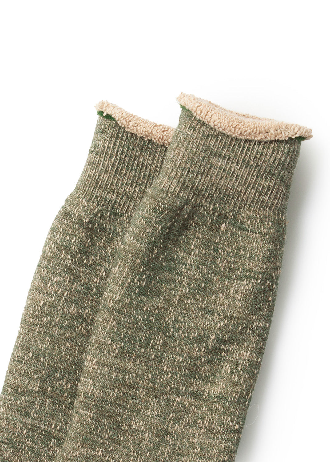 Double Face Crew Socks  - Merino Wool + Organic Cotton - Olive
