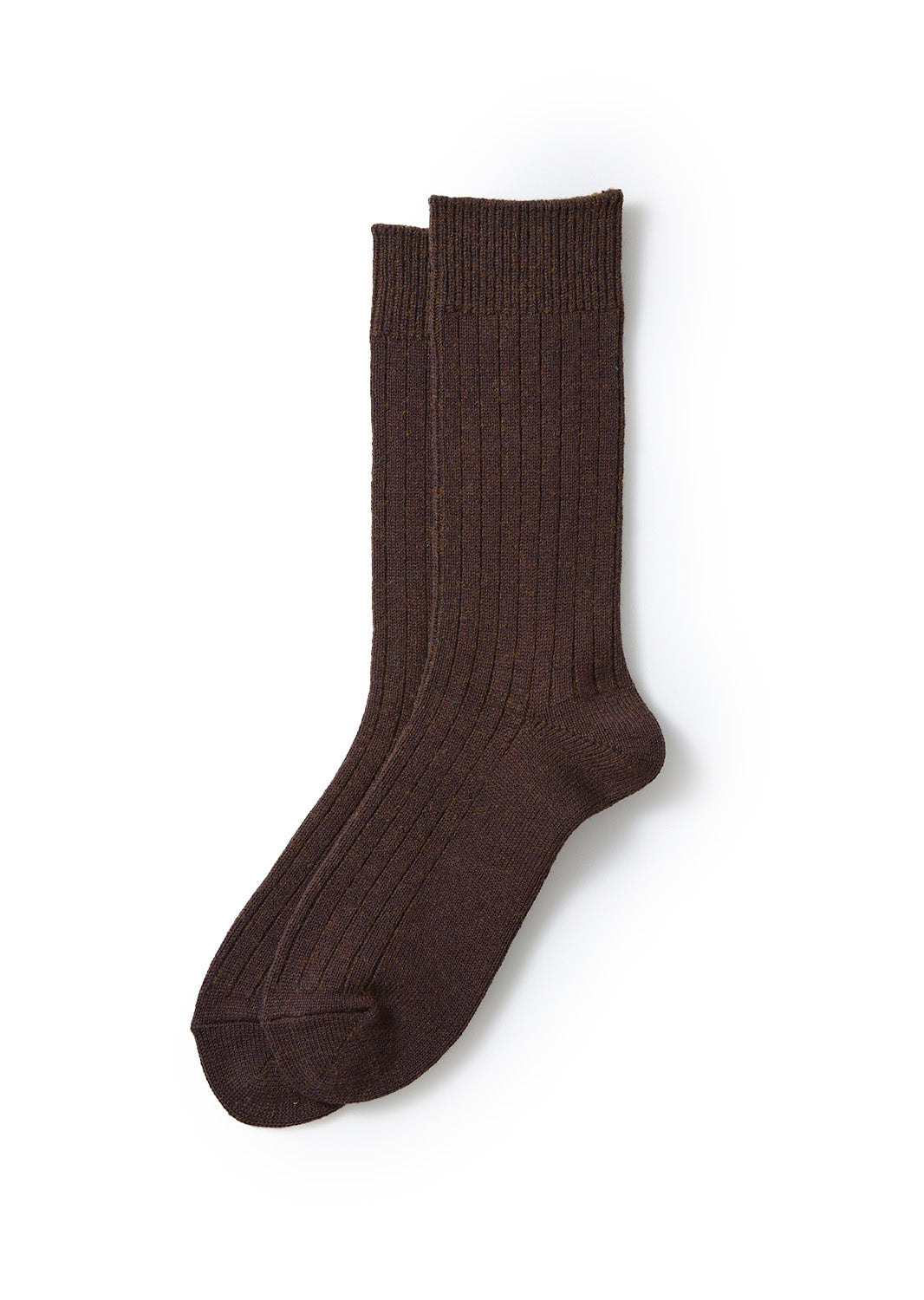 Cotton Wool Ribbed Crew Socks - Dark Brown