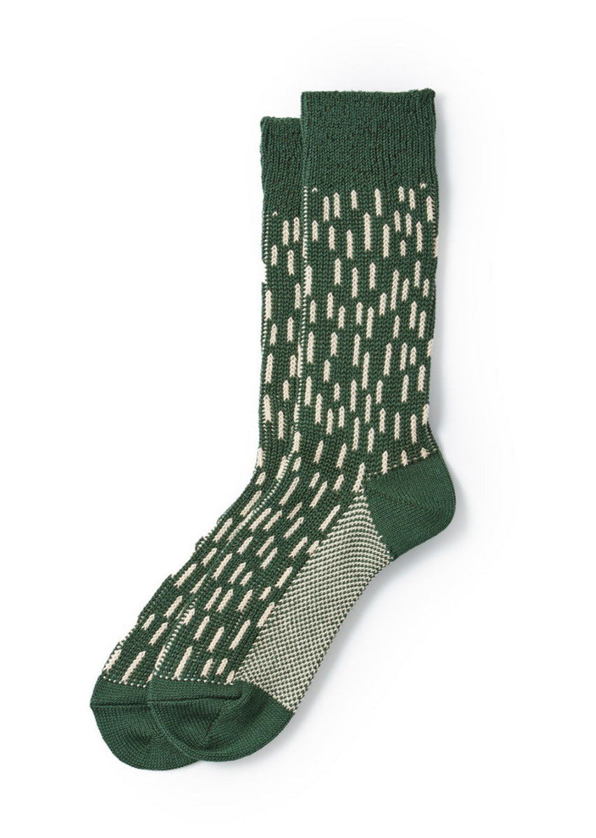 Rain Drop Crew Socks - Forest Green / Ivory