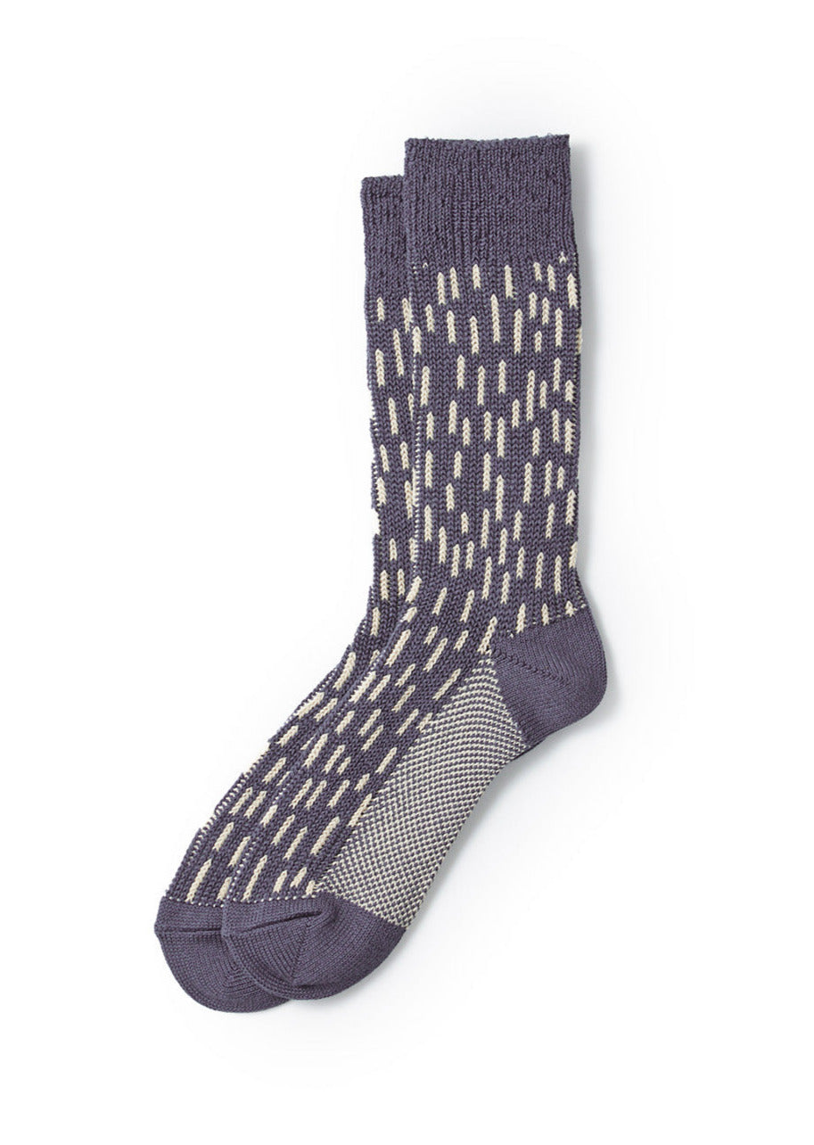 Rain Drop Crew Socks - Steel Blue / Ivory