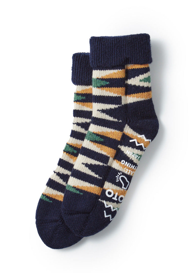 Merino Lambs Wool Comfy Room Socks - Mosaic - Navy