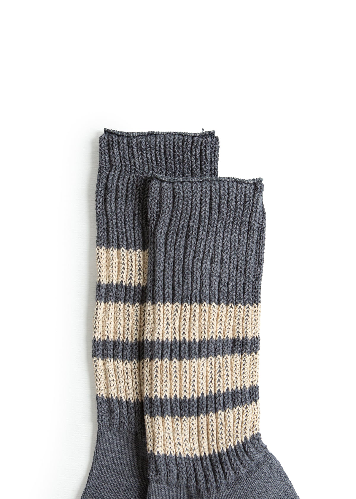 Coarse Ribbed Crew Socks "College Colors" - Faded Blue/Ivory