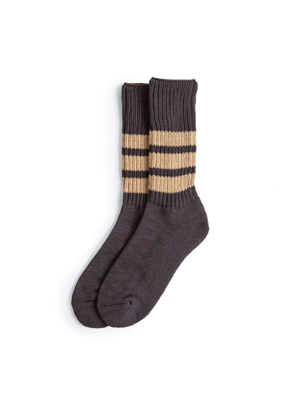 Coarse Ribbed Crew Socks "College Colors" - Faded Black/Vintage Orange