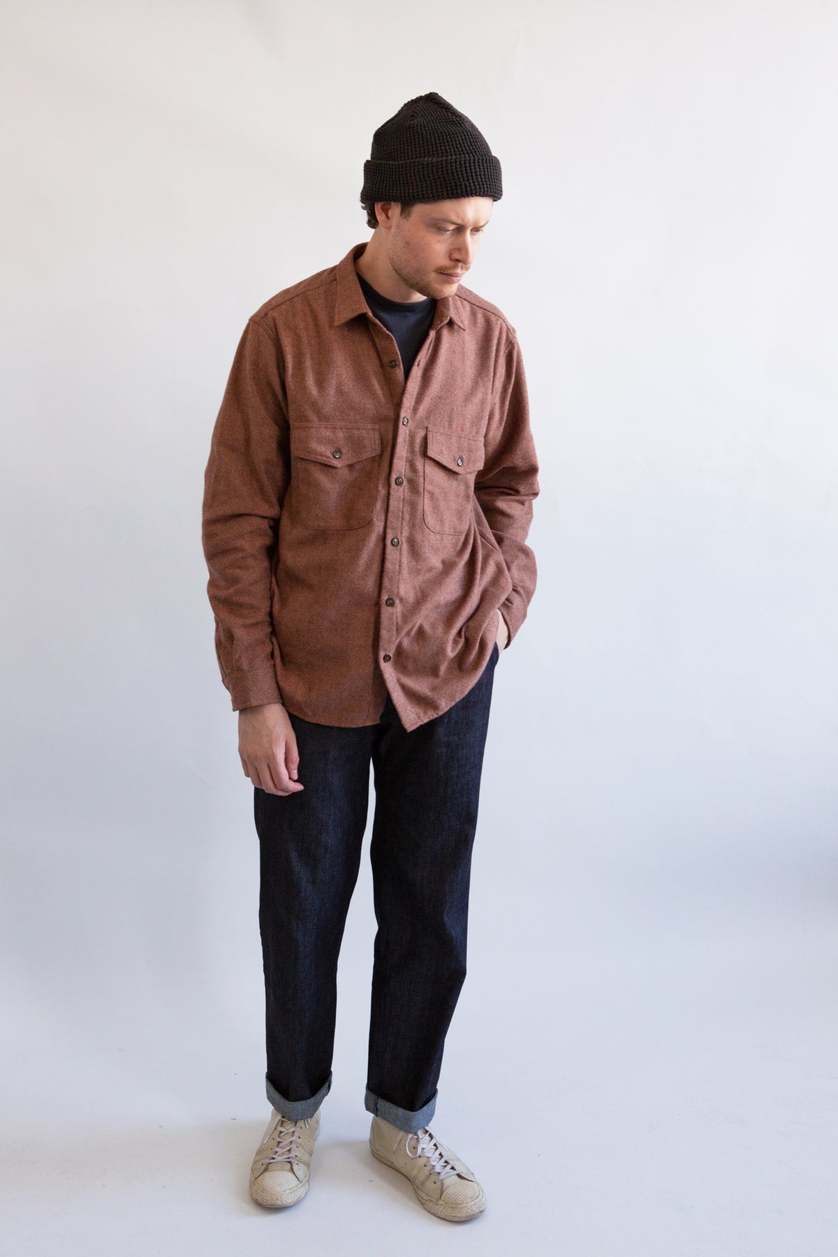 Cascadia Flannel - Copper Herringbone