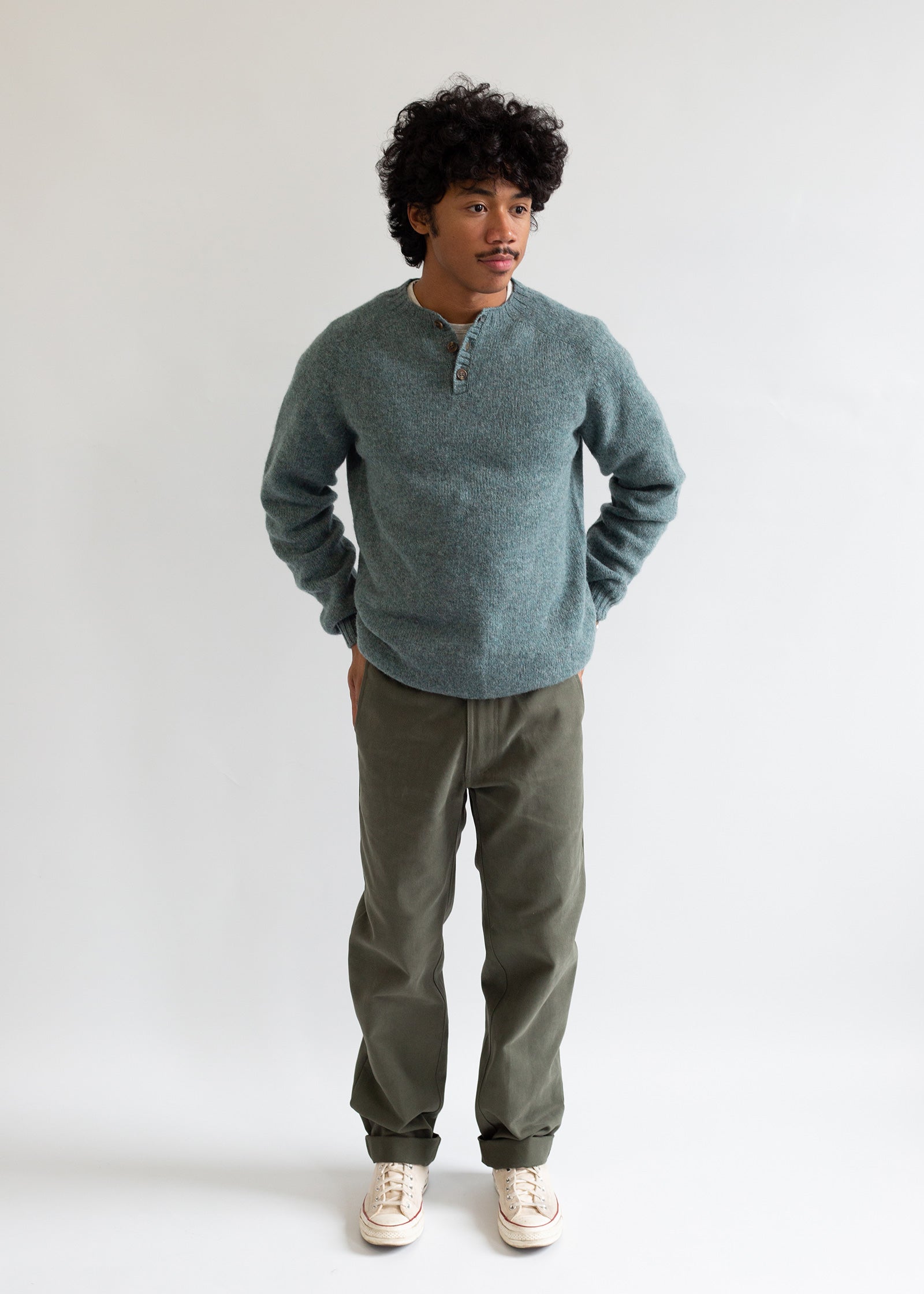 Wool Henley Sweater - Denim