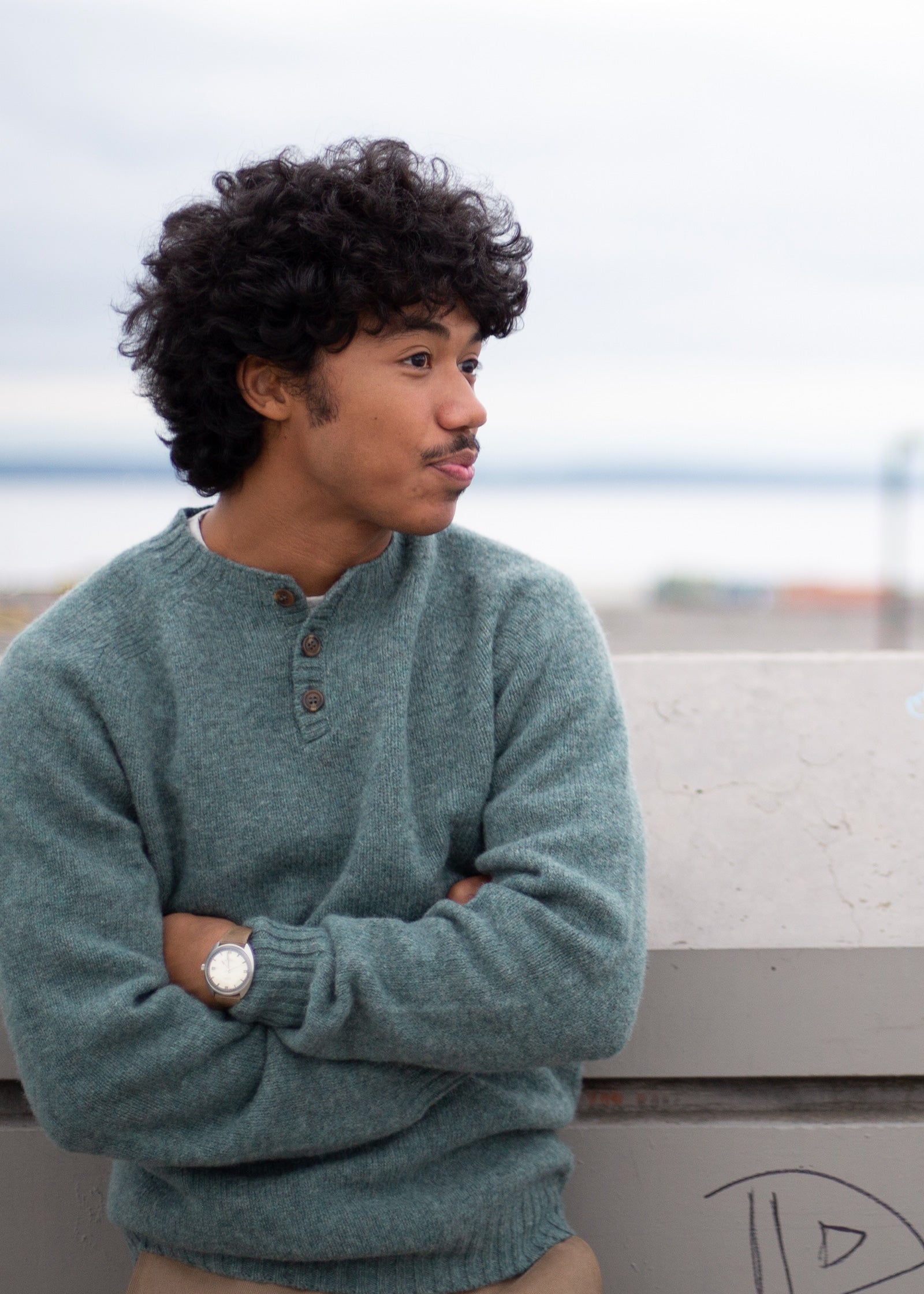 Wool Henley Sweater - Denim