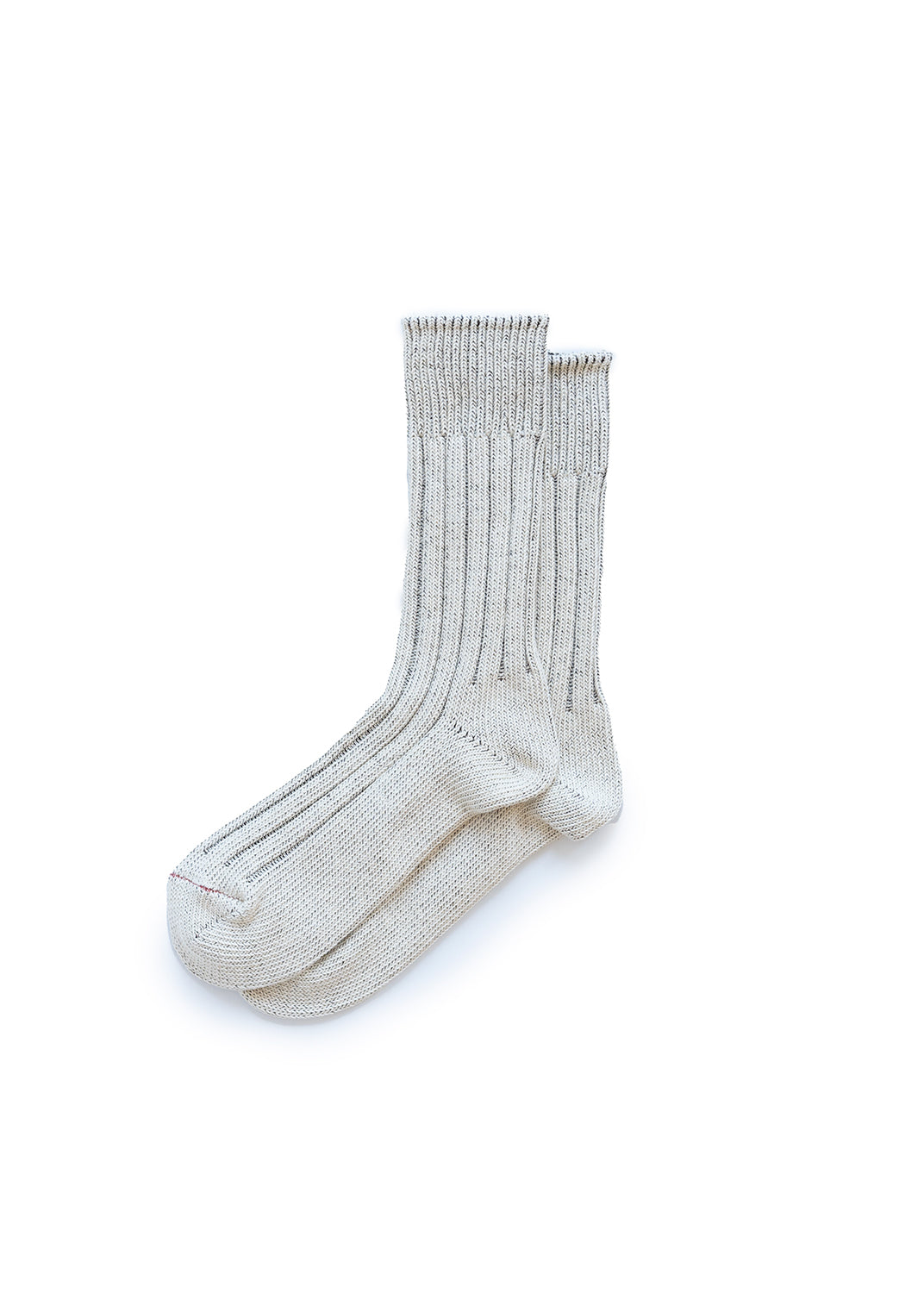 Organic Cotton Wide Rib Socks - Ecru/Brown