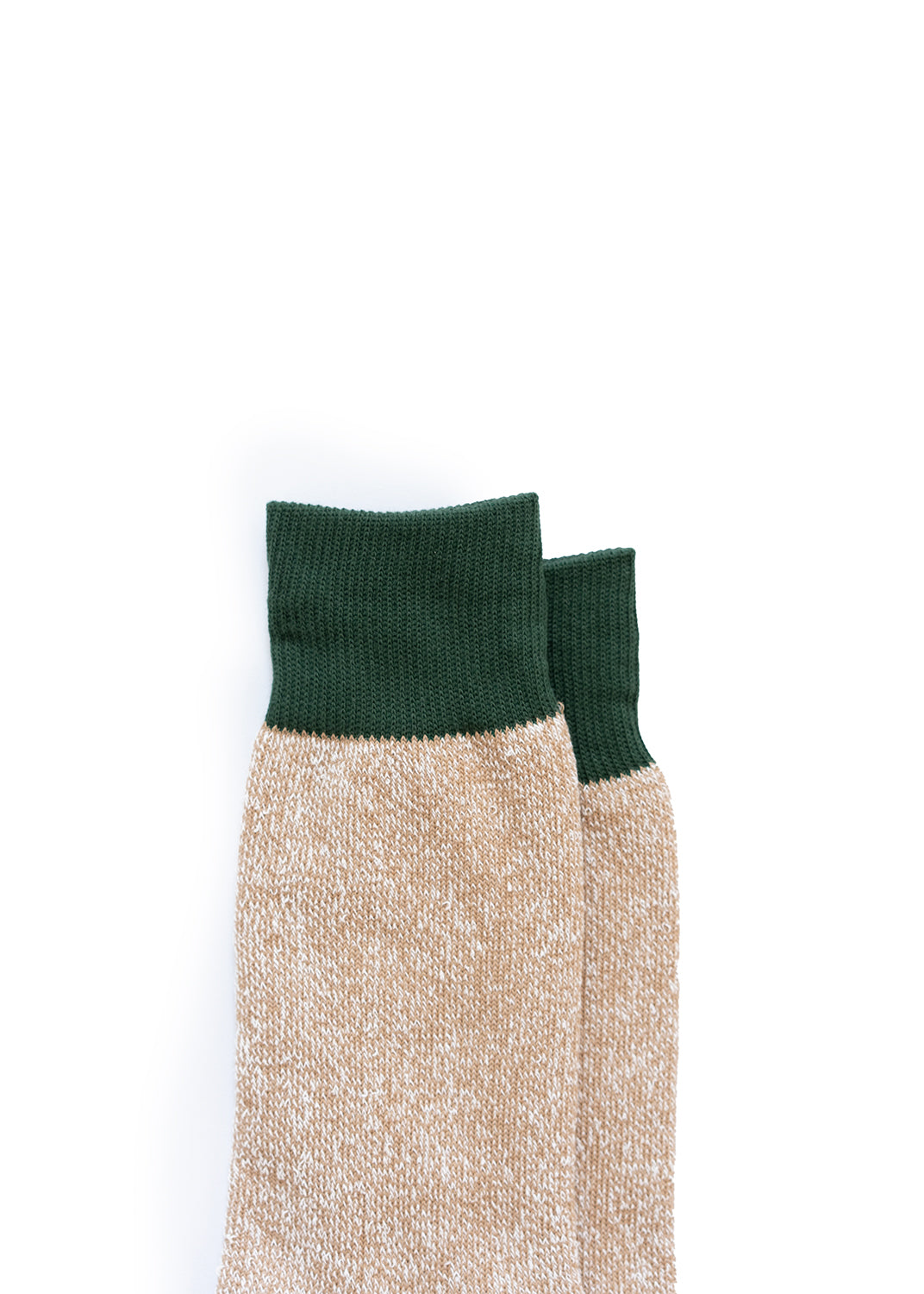Double Face Crew Socks - Dark Green/Beige