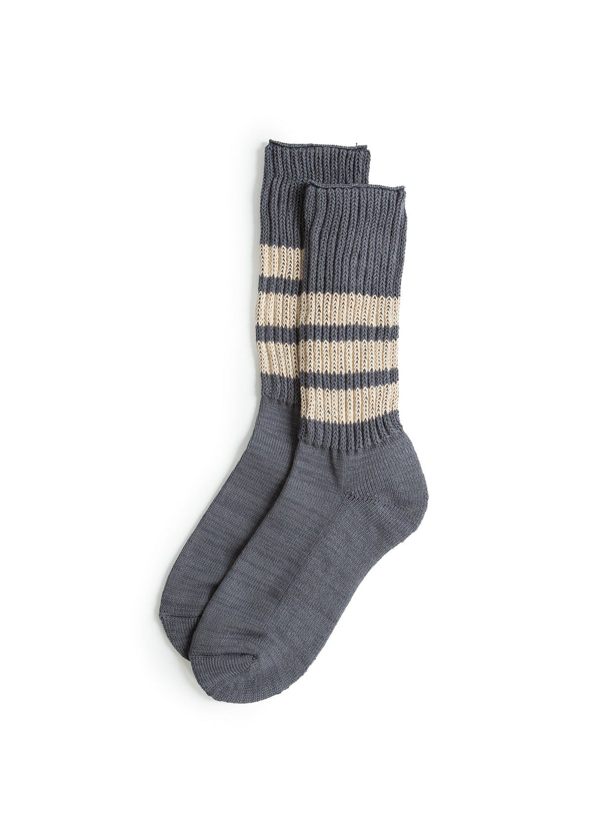 Coarse Ribbed Crew Socks "College Colors" - Faded Blue/Ivory