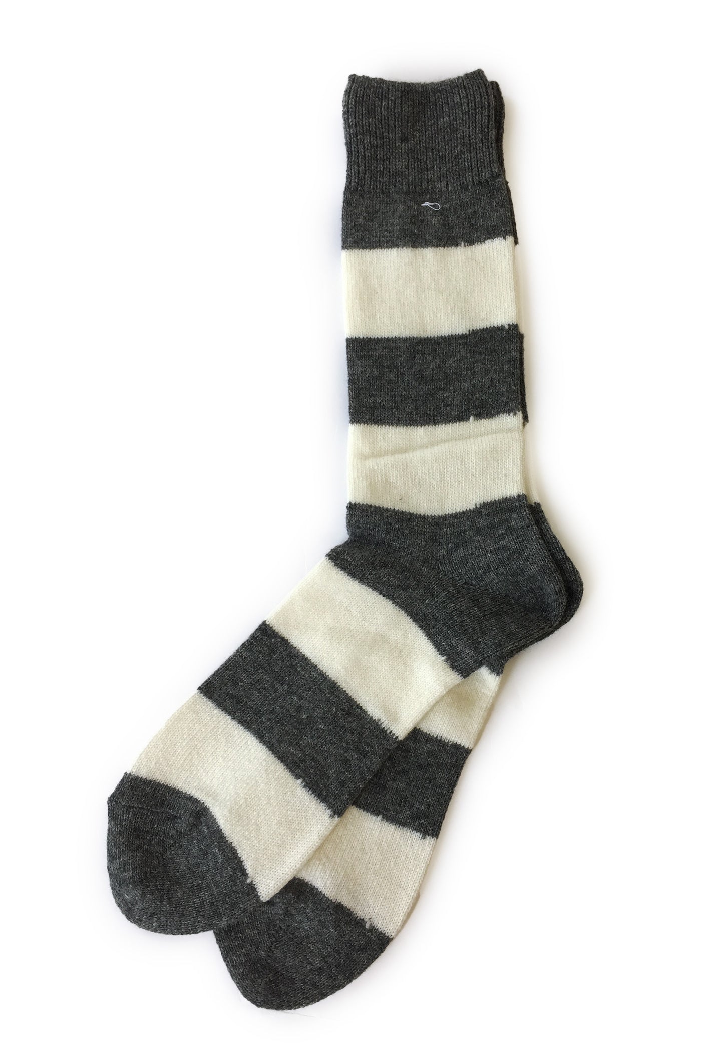 Wool Cashmere Stripes Crew - Charcoal Melange