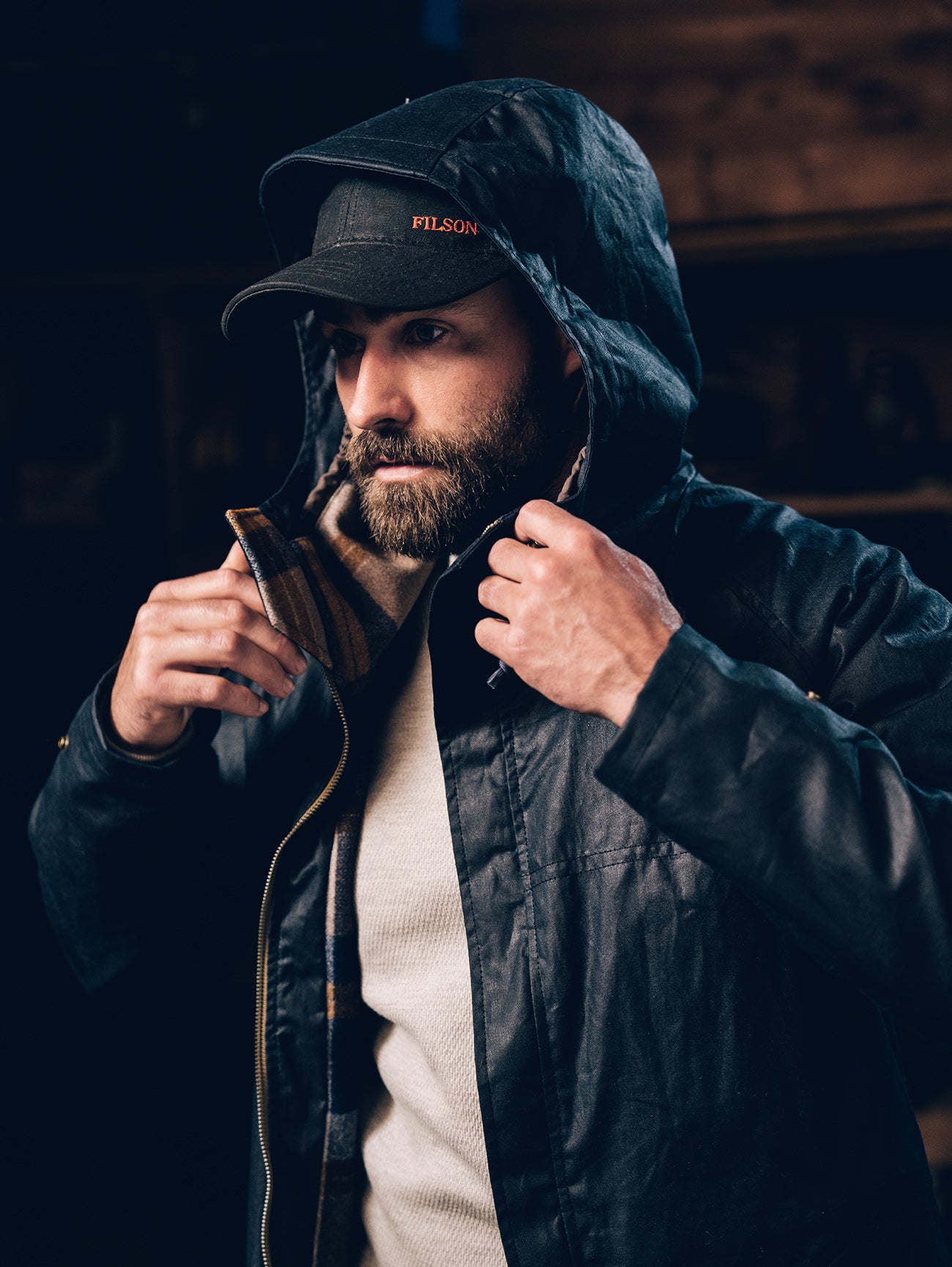 Filson x Freeman Wool Lined Raincoat - Navy/Bronze