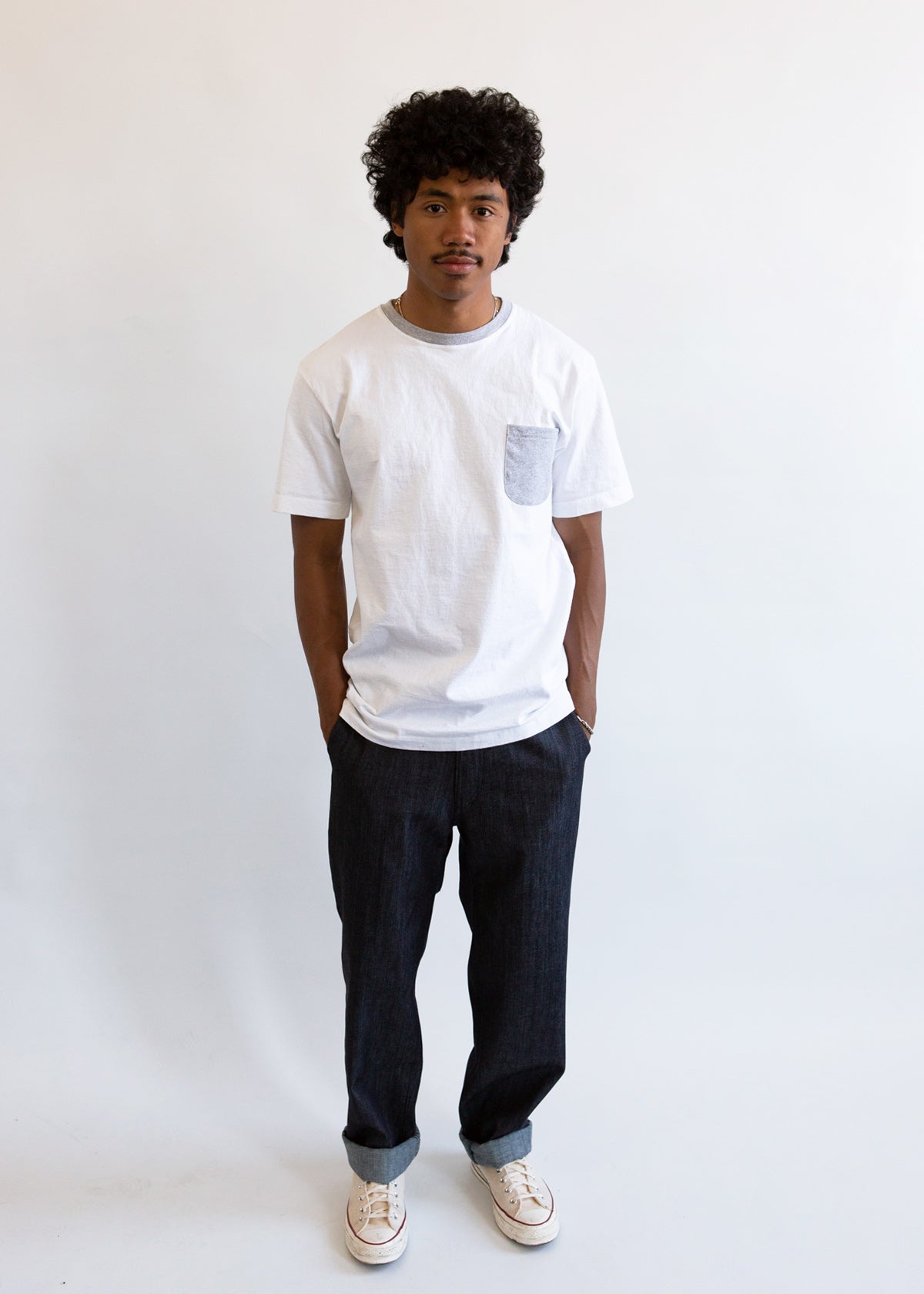Freeman - Essential Tee - White and Gray Ringer