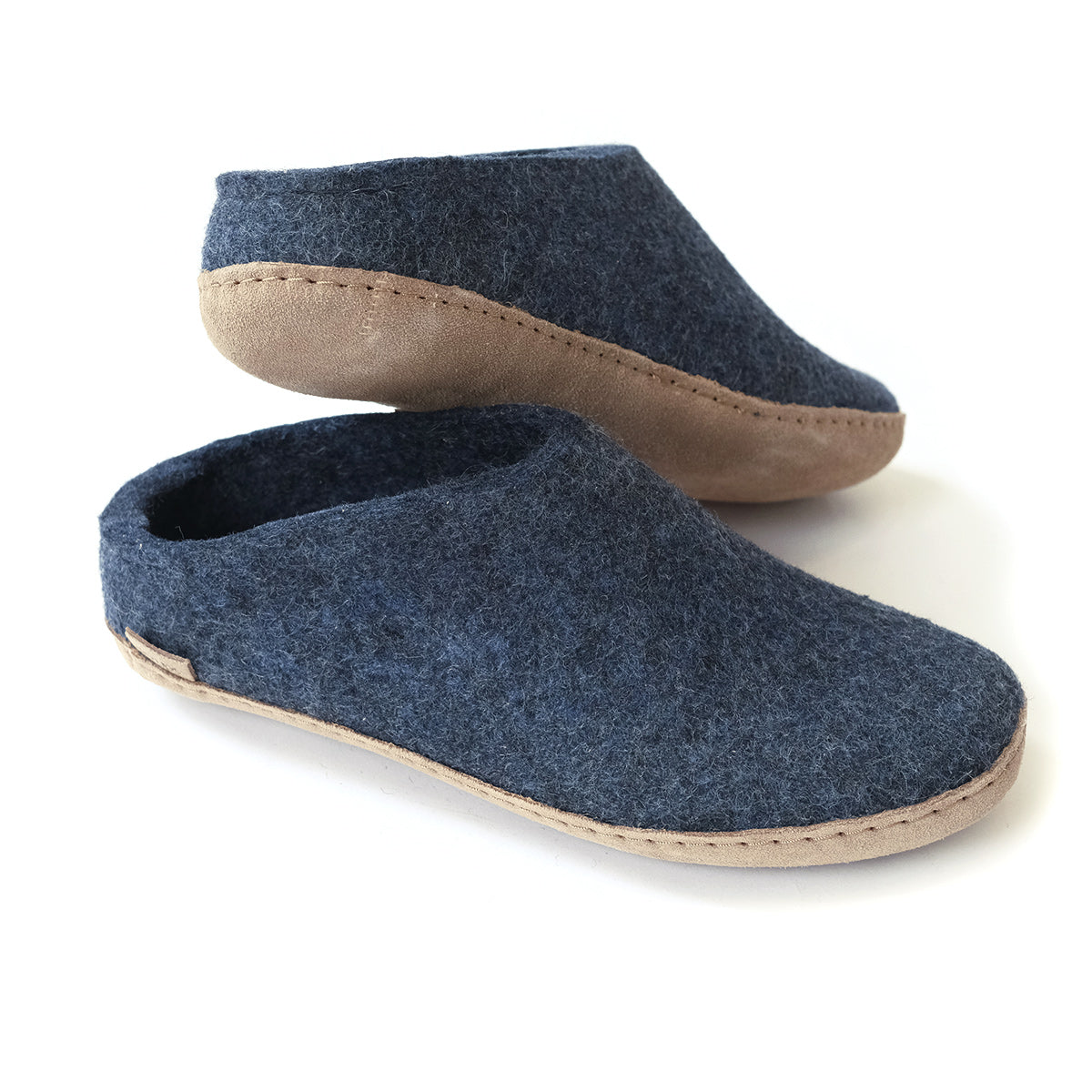 Wool Leather Sole Slipper - Denim - 47